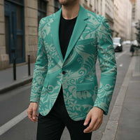 Tahiti Teal Tiare Floral Blazer Monstera Palm Tropical Leaves LT01 - Polynesian Pride