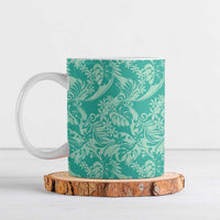 Tahiti Teal Tiare Floral Ceramic Mug Monstera Palm Tropical Leaves LT01 Teal - Polynesian Pride