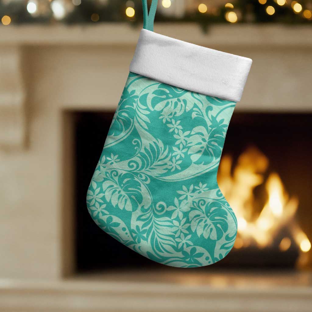 Tahiti Teal Tiare Floral Christmas Stocking Monstera Palm Tropical Leaves LT01 Set of 2 Teal - Polynesian Pride