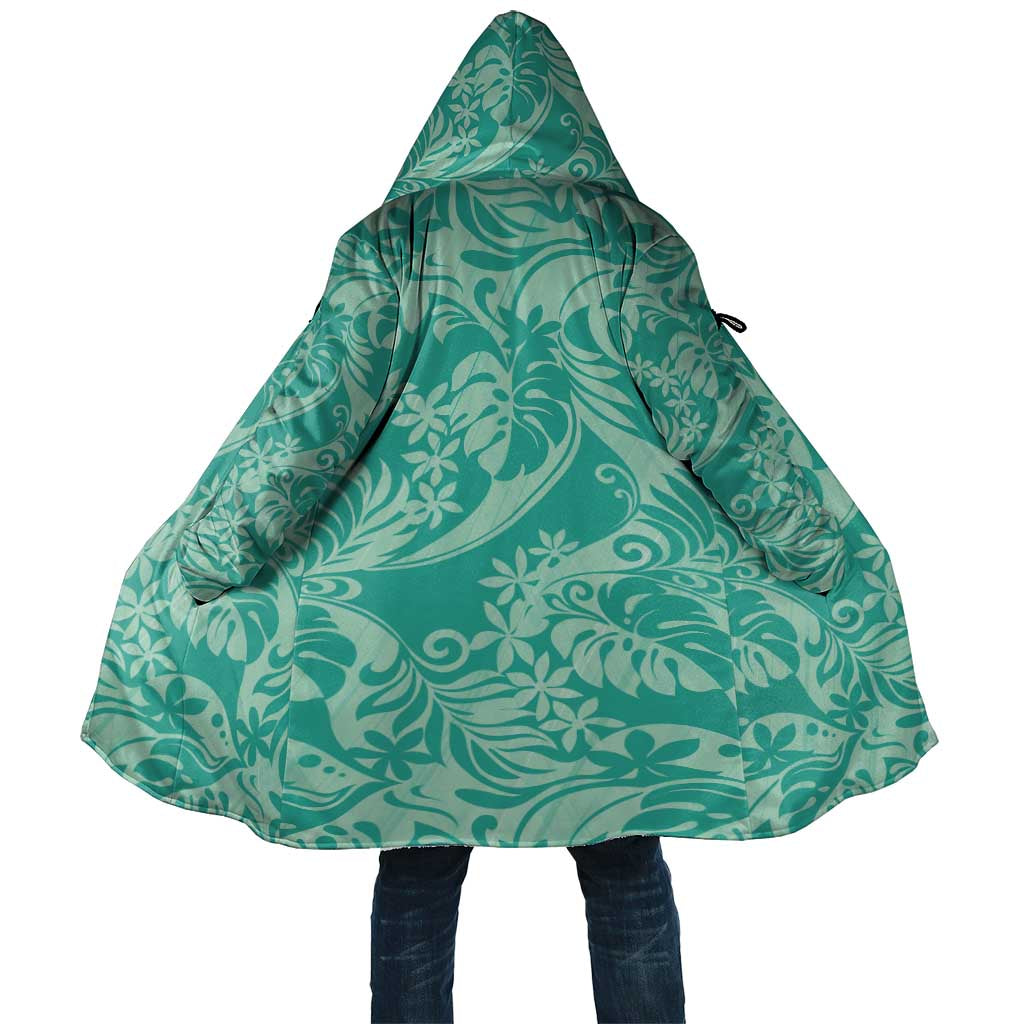 Tahiti Teal Tiare Floral Cloak Monstera Palm Tropical Leaves LT01 Unisex Teal - Polynesian Pride