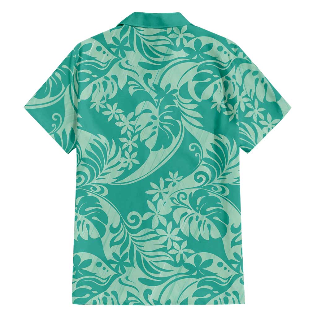 Tahiti Teal Tiare Floral Hawaiian Shirt Monstera Palm Tropical Leaves LT01 - Polynesian Pride