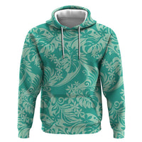 Tahiti Teal Tiare Floral Hoodie Monstera Palm Tropical Leaves LT01 Pullover Hoodie Teal - Polynesian Pride