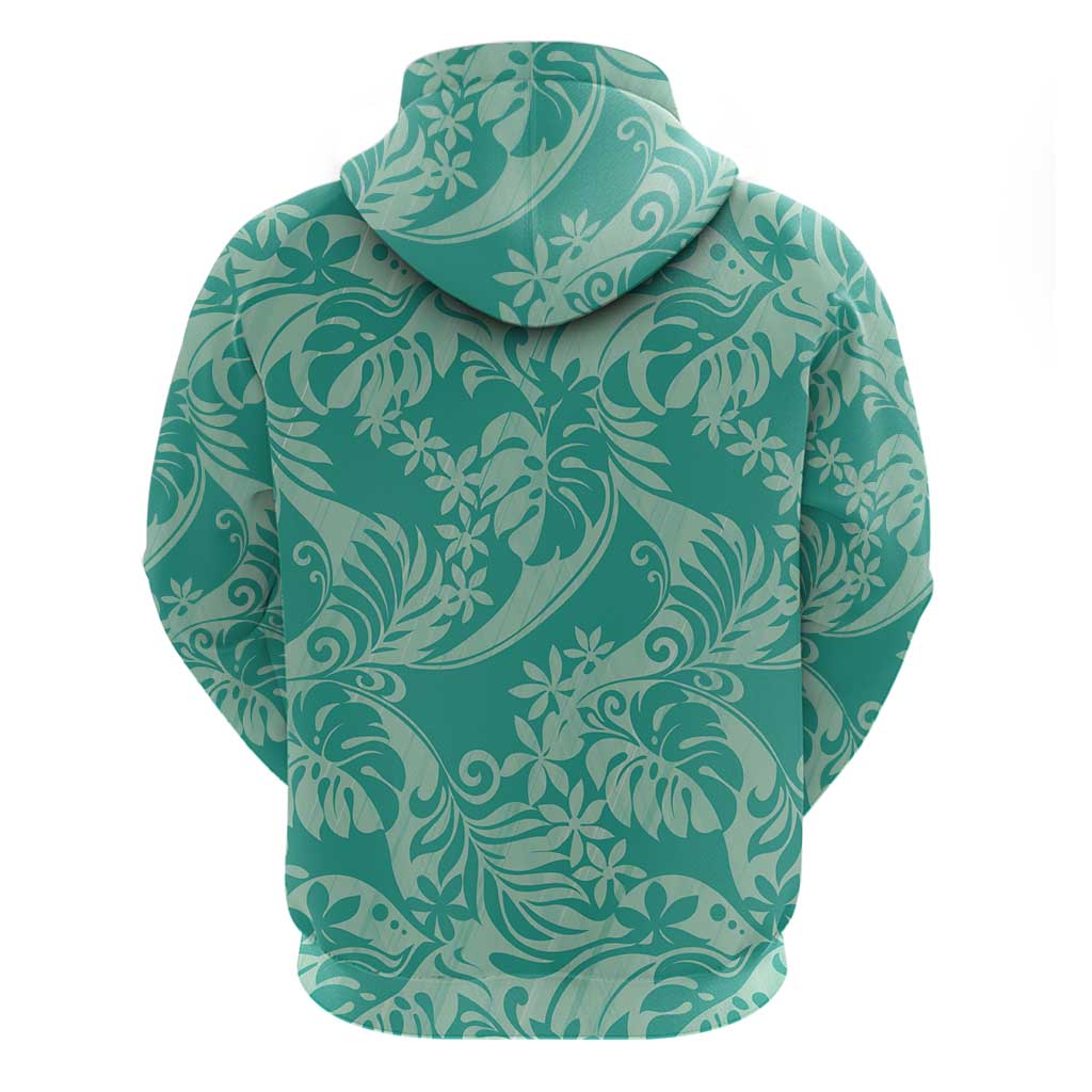Tahiti Teal Tiare Floral Hoodie Monstera Palm Tropical Leaves LT01 - Polynesian Pride