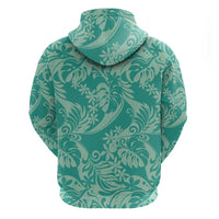 Tahiti Teal Tiare Floral Hoodie Monstera Palm Tropical Leaves LT01 - Polynesian Pride
