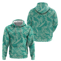 Tahiti Teal Tiare Floral Hoodie Monstera Palm Tropical Leaves LT01 - Polynesian Pride