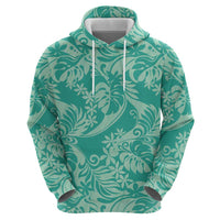 Tahiti Teal Tiare Floral Hoodie Monstera Palm Tropical Leaves LT01 - Polynesian Pride