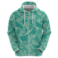 Tahiti Teal Tiare Floral Hoodie Monstera Palm Tropical Leaves LT01 - Polynesian Pride