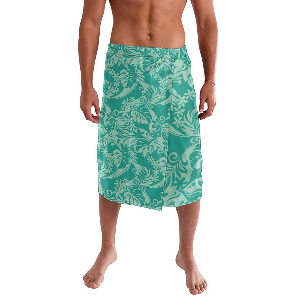 Tahiti Teal Tiare Floral Lavalava Monstera Palm Tropical Leaves LT01 Teal - Polynesian Pride