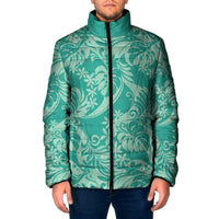 Tahiti Teal Tiare Floral Padded Jacket Monstera Palm Tropical Leaves LT01 Men Teal - Polynesian Pride