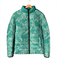 Tahiti Teal Tiare Floral Padded Jacket Monstera Palm Tropical Leaves LT01 - Polynesian Pride