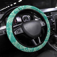 Tahiti Teal Tiare Floral Steering Wheel Cover Monstera Palm Tropical Leaves LT01 Universal Fit Teal - Polynesian Pride
