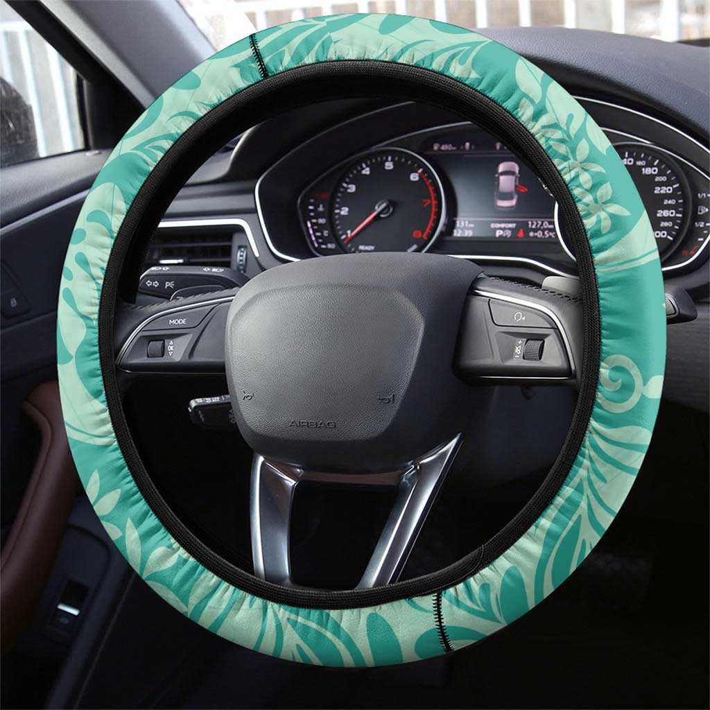 Tahiti Teal Tiare Floral Steering Wheel Cover Monstera Palm Tropical Leaves LT01 - Polynesian Pride