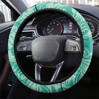 Tahiti Teal Tiare Floral Steering Wheel Cover Monstera Palm Tropical Leaves LT01 - Polynesian Pride