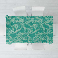 Tahiti Teal Tiare Floral Tablecloth Monstera Palm Tropical Leaves LT01 Teal - Polynesian Pride