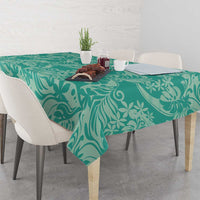 Tahiti Teal Tiare Floral Tablecloth Monstera Palm Tropical Leaves LT01 - Polynesian Pride