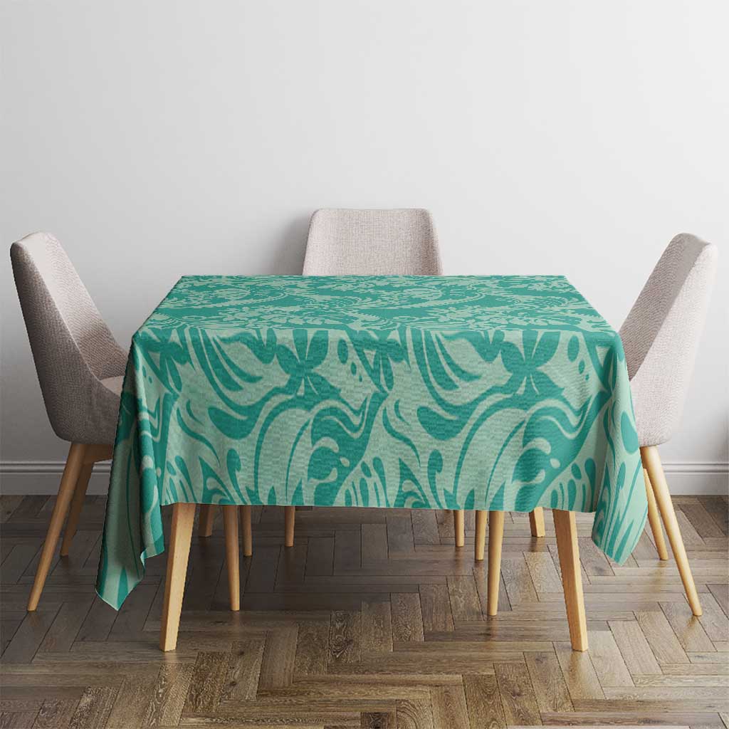 Tahiti Teal Tiare Floral Tablecloth Monstera Palm Tropical Leaves LT01 - Polynesian Pride