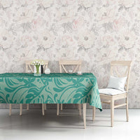 Tahiti Teal Tiare Floral Tablecloth Monstera Palm Tropical Leaves LT01 - Polynesian Pride