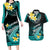 Hawaii Couples Matching Long Sleeve Bodycon Dress and Hawaiian Shirt Polynesian Shark with Kakau Turquoise Version LT01 Turquoise - Polynesian Pride