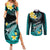 Hawaii Couples Matching Summer Maxi Dress and Long Sleeve Button Shirts Polynesian Shark with Kakau Turquoise Version LT01 Turquoise - Polynesian Pride