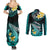 Hawaii Couples Matching Summer Maxi Dress and Long Sleeve Button Shirts Polynesian Shark with Kakau Turquoise Version LT01 - Polynesian Pride