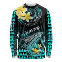 Hawaii Long Sleeve Shirt Polynesian Shark with Kakau Turquoise Version LT01 Unisex Turquoise - Polynesian Pride