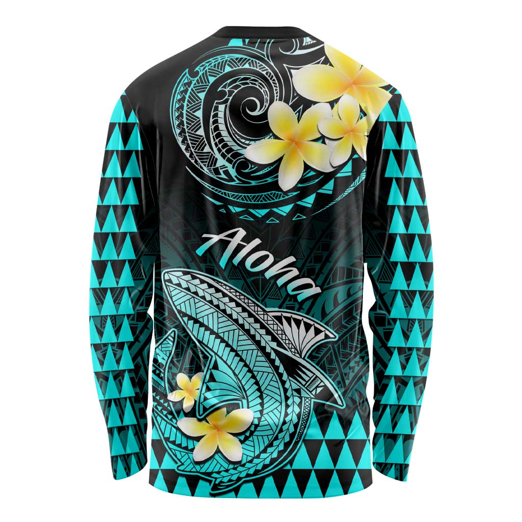 Hawaii Long Sleeve Shirt Polynesian Shark with Kakau Turquoise Version LT01 - Polynesian Pride