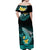 Hawaii Off Shoulder Maxi Dress Polynesian Shark with Kakau Turquoise Version LT01 - Polynesian Pride