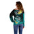 Hawaii Off Shoulder Sweater Polynesian Shark with Kakau Turquoise Version LT01 - Polynesian Pride