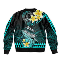 Hawaii Sleeve Zip Bomber Jacket Polynesian Shark with Kakau Turquoise Version LT01 - Polynesian Pride