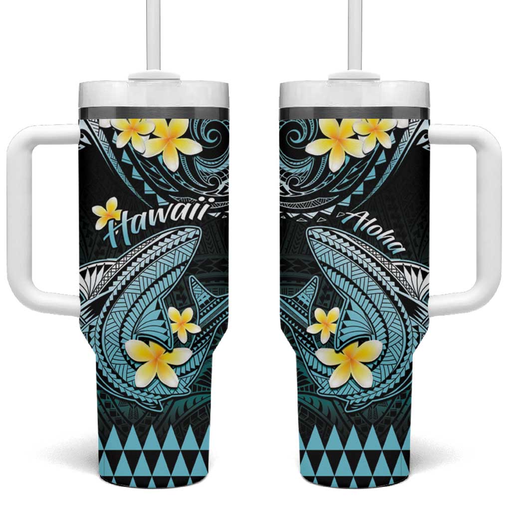 Hawaii Tumbler With Handle Polynesian Shark with Kakau Turquoise Version LT01 One Size: 40 oz Turquoise - Polynesian Pride