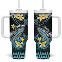 Hawaii Tumbler With Handle Polynesian Shark with Kakau Turquoise Version LT01 One Size: 40 oz Turquoise - Polynesian Pride