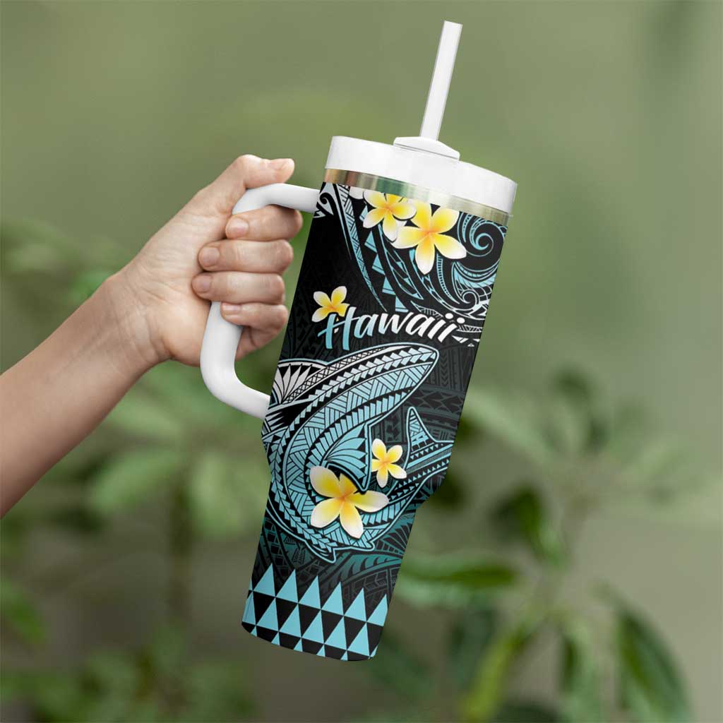Hawaii Tumbler With Handle Polynesian Shark with Kakau Turquoise Version LT01 - Polynesian Pride