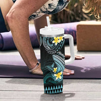 Hawaii Tumbler With Handle Polynesian Shark with Kakau Turquoise Version LT01 - Polynesian Pride