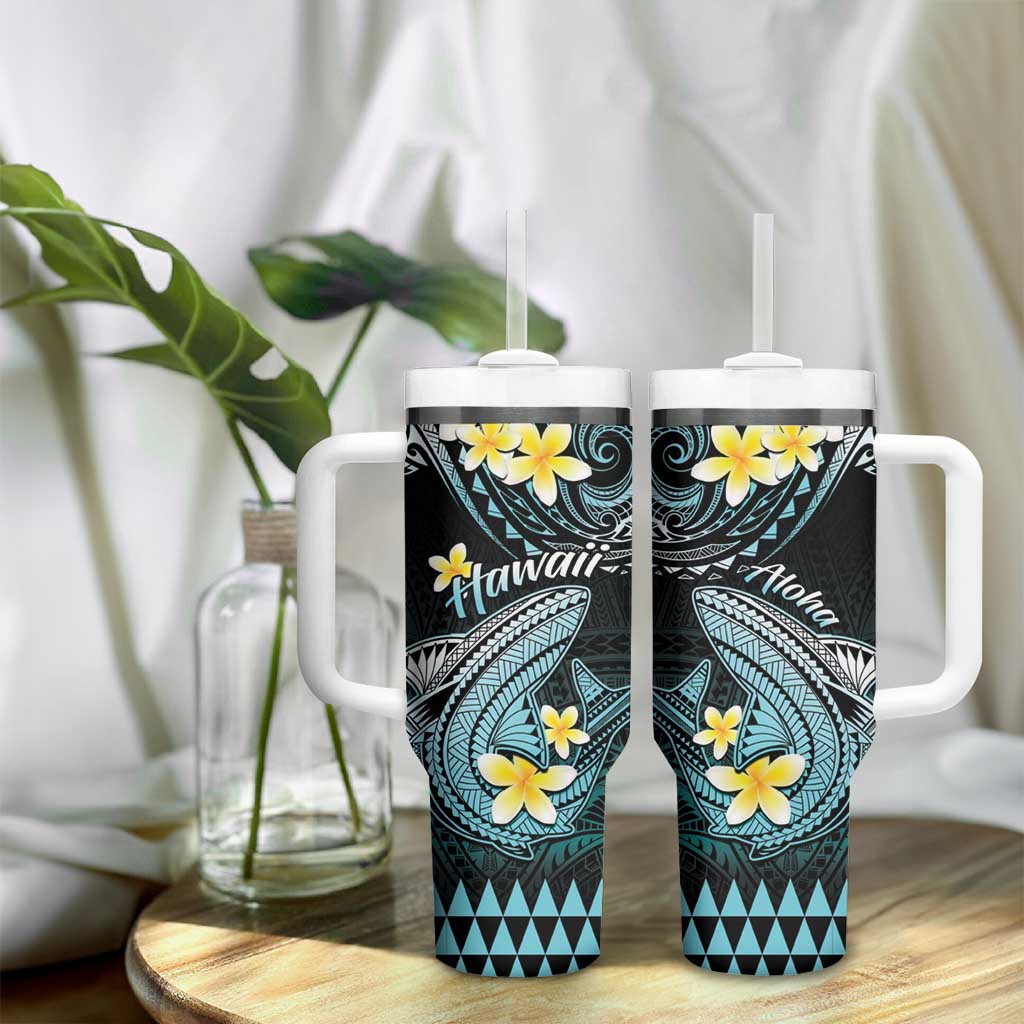 Hawaii Tumbler With Handle Polynesian Shark with Kakau Turquoise Version LT01 - Polynesian Pride