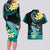 Personalised Hawaii Couples Matching Long Sleeve Bodycon Dress and Hawaiian Shirt Polynesian Shark with Kakau Turquoise Version LT01 - Polynesian Pride