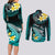 Personalised Hawaii Couples Matching Long Sleeve Bodycon Dress and Long Sleeve Button Shirts Polynesian Shark with Kakau Turquoise Version LT01 - Polynesian Pride