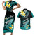 Personalised Hawaii Couples Matching Short Sleeve Bodycon Dress and Hawaiian Shirt Polynesian Shark with Kakau Turquoise Version LT01 Turquoise - Polynesian Pride