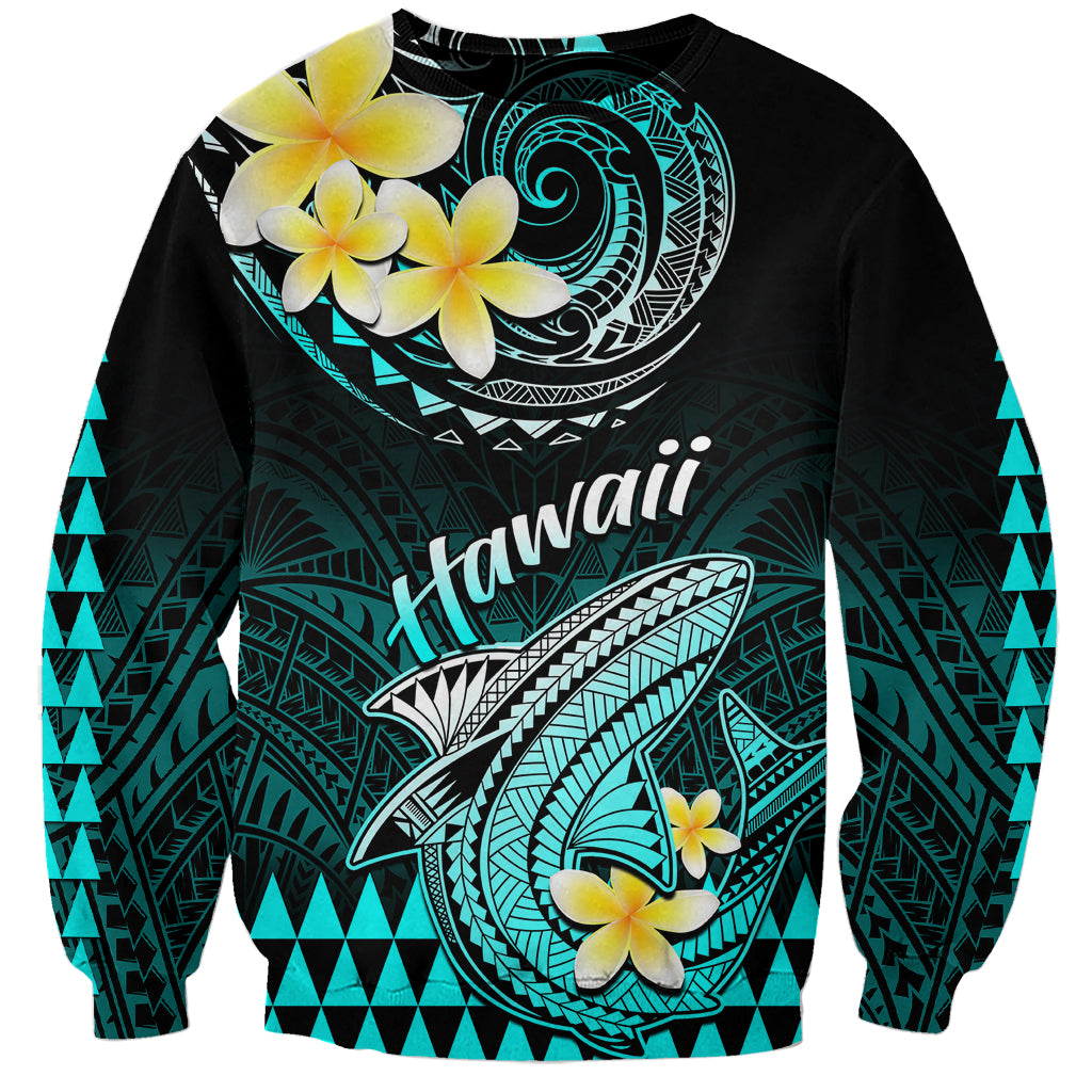Personalised Hawaii Sweatshirt Polynesian Shark with Kakau Turquoise Version LT01 Unisex Turquoise - Polynesian Pride