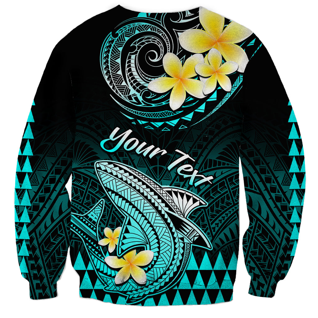 Personalised Hawaii Sweatshirt Polynesian Shark with Kakau Turquoise Version LT01 - Polynesian Pride