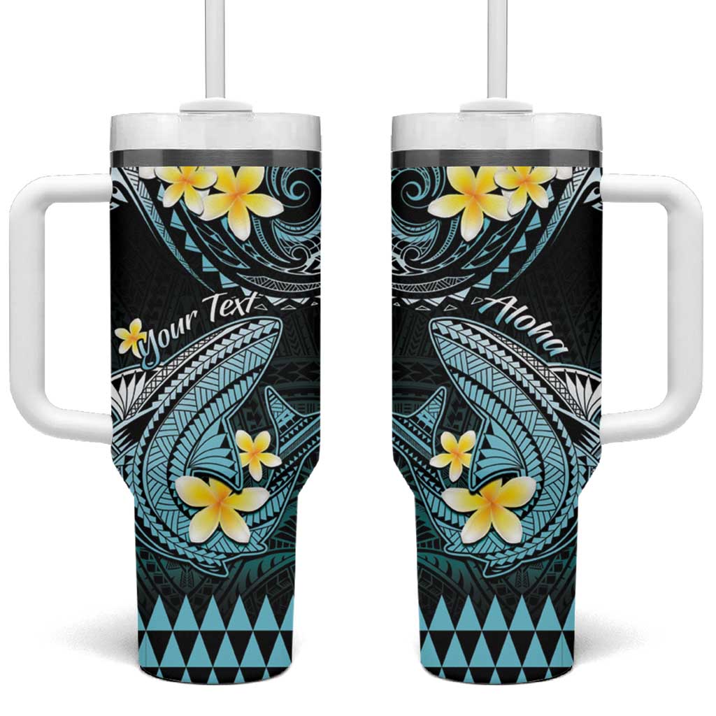 Personalised Hawaii Tumbler With Handle Polynesian Shark with Kakau Turquoise Version LT01 One Size: 40 oz Turquoise - Polynesian Pride
