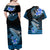 Hawaii Couples Matching Off Shoulder Maxi Dress and Hawaiian Shirt Polynesian Shark with Kakau Blue Version LT01 - Polynesian Pride