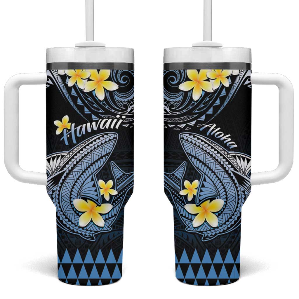 Hawaii Tumbler With Handle Polynesian Shark with Kakau Blue Version LT01 One Size: 40 oz Blue - Polynesian Pride