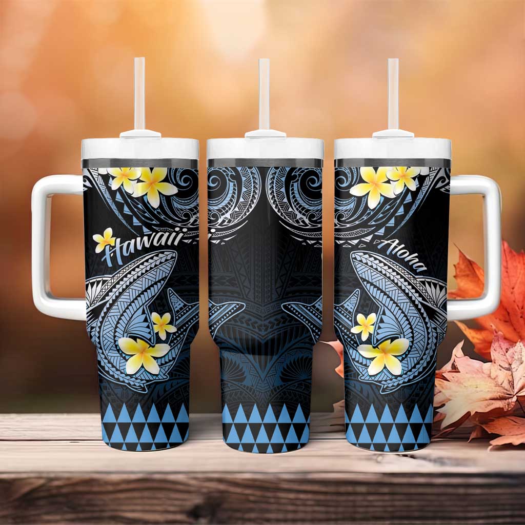 Hawaii Tumbler With Handle Polynesian Shark with Kakau Blue Version LT01 - Polynesian Pride