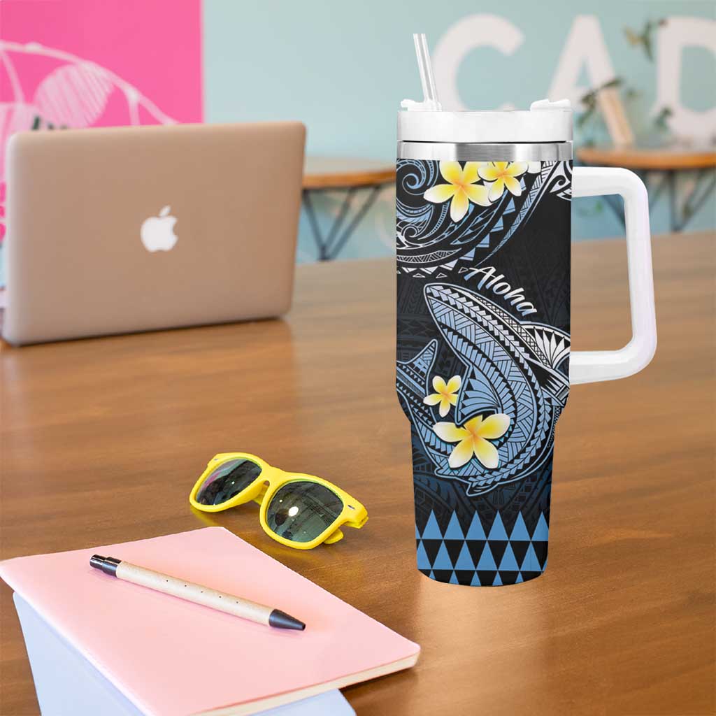Hawaii Tumbler With Handle Polynesian Shark with Kakau Blue Version LT01 - Polynesian Pride