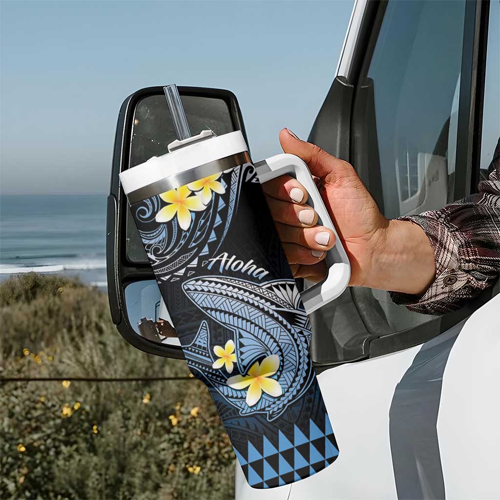 Hawaii Tumbler With Handle Polynesian Shark with Kakau Blue Version LT01 - Polynesian Pride