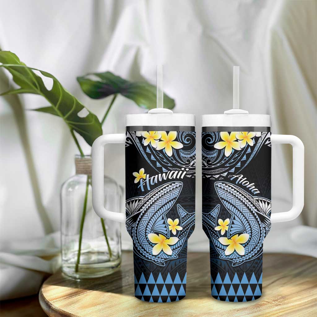 Hawaii Tumbler With Handle Polynesian Shark with Kakau Blue Version LT01 - Polynesian Pride