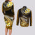 Hawaii Couples Matching Long Sleeve Bodycon Dress and Long Sleeve Button Shirts Polynesian Shark with Kakau Gold Version LT01 - Polynesian Pride