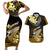 Hawaii Couples Matching Short Sleeve Bodycon Dress and Hawaiian Shirt Polynesian Shark with Kakau Gold Version LT01 Gold - Polynesian Pride