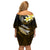 Hawaii Off Shoulder Short Dress Polynesian Shark with Kakau Gold Version LT01 - Polynesian Pride