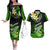 Hawaii Couples Matching Off The Shoulder Long Sleeve Dress and Hawaiian Shirt Polynesian Shark with Kakau Green Version LT01 Green - Polynesian Pride